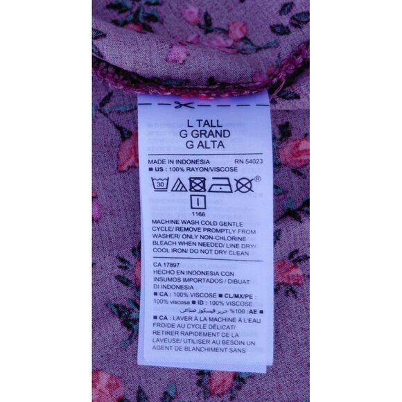 Old Navy Long Sleeve Woven Shift Dress Large Tall Red Floral Flared Sleeve Boho - Picture 4 of 13